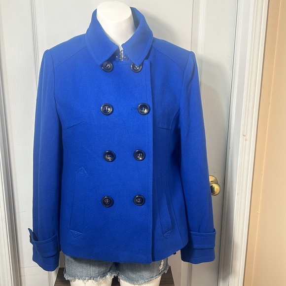JCPENNY WOOL MIX BLUE DOUBLE BREASTED PEA JACKET IN SIZE LARGE - Picture 3 of 9